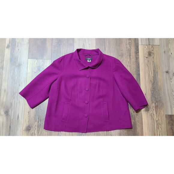 Talbots 100% Boiled Wool Swing Coat Womens 18W Petite Soft Purple Crop Coat FLAW - Picture 1 of 8
